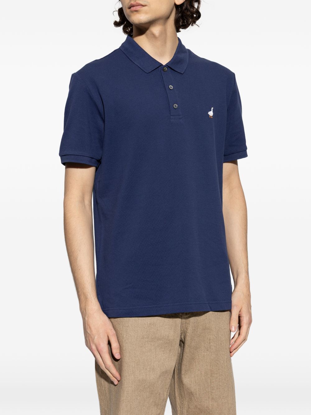 Silk-Nylon Blend Polo Shirt With Embroidered Goose Emblem