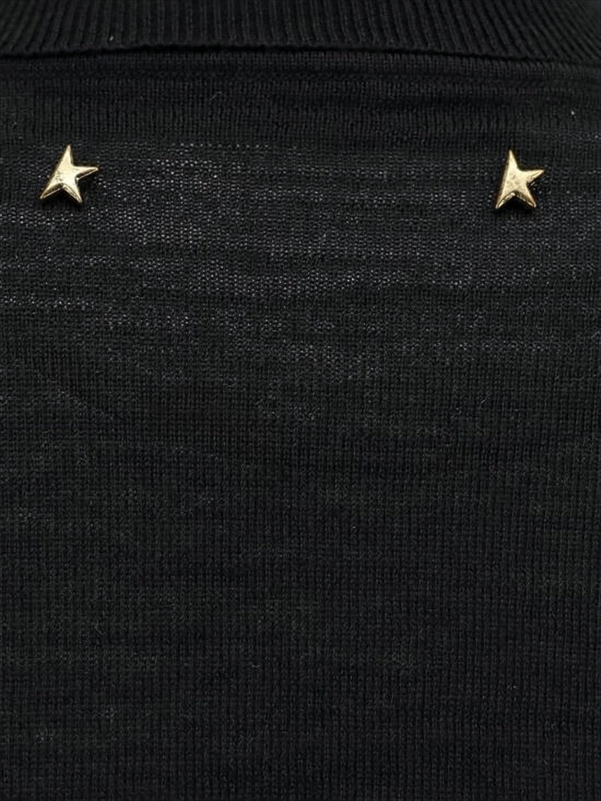 Fitted Black Turtleneck Sweater with Metallic Star Accents