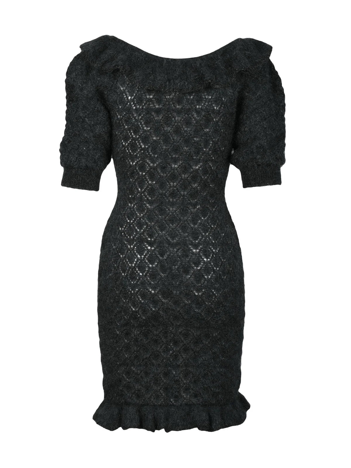 Black Mohair Polyamide Wool Women Dress
