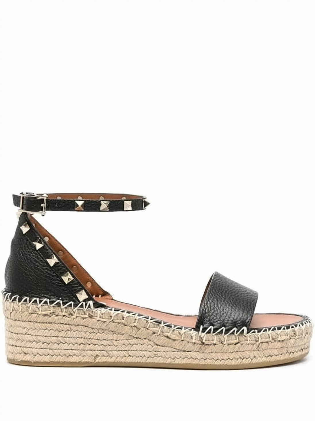 Black Textured Leather Sandals