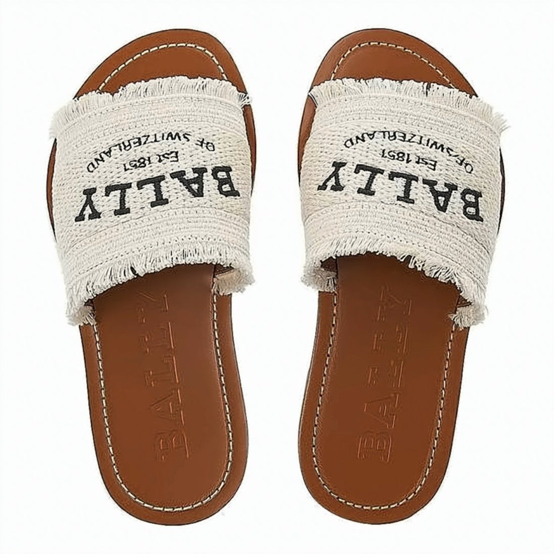Textured Cream Strap Mules with Rustic Detailing
