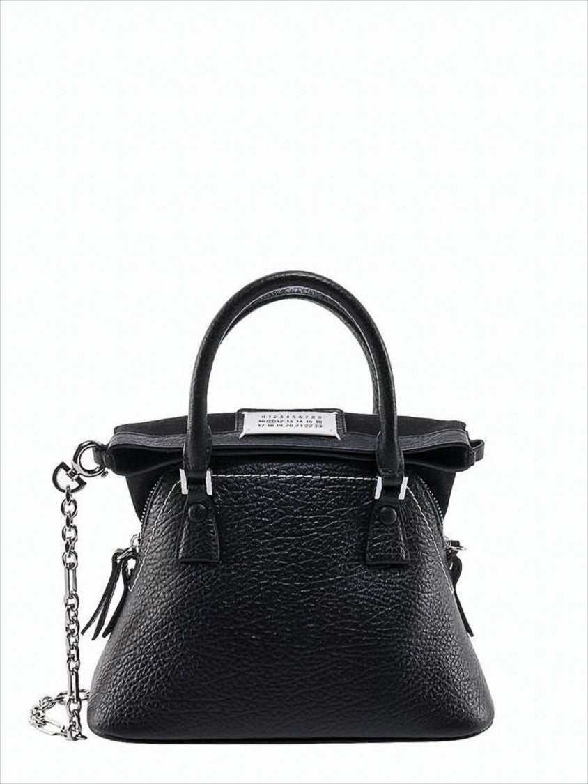 Textured Leather Tote Bag With Chain Strap And Dual Handles