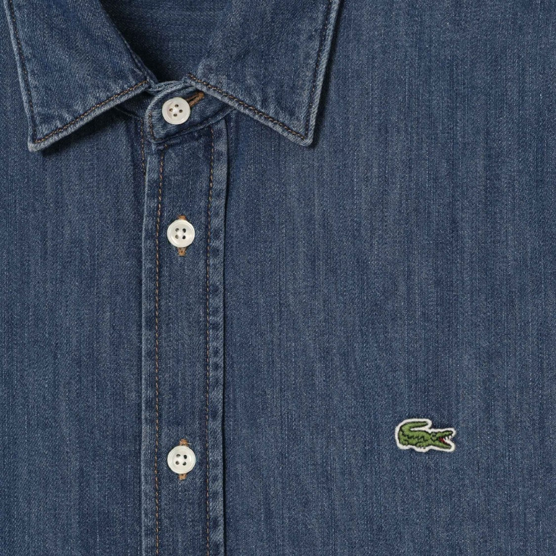 Organic Cotton Denim Shirt with Embroidered Crocodile Logo