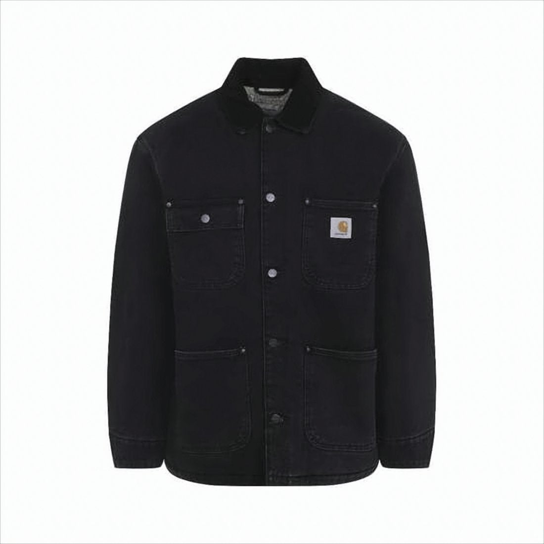 Structured Black Chore Coat With Button-Up Front