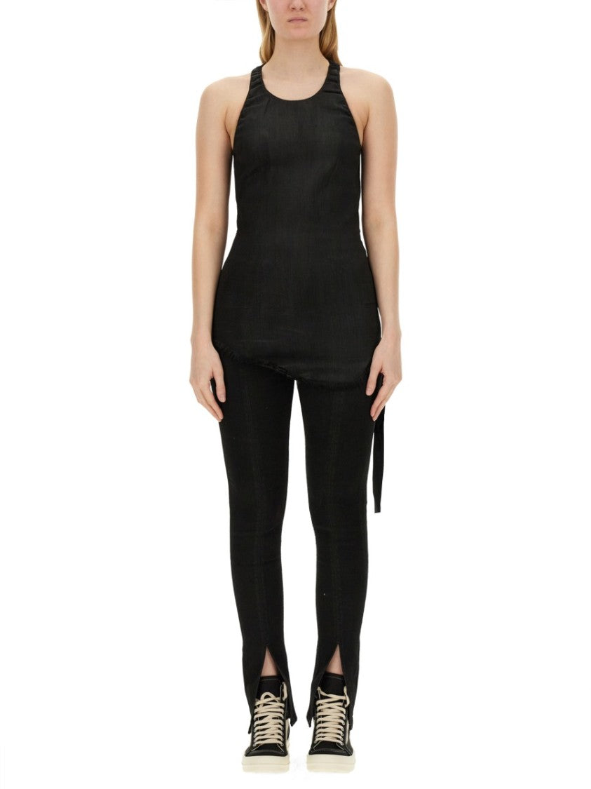 Slim-Fit Denim Top With Halter Neckline