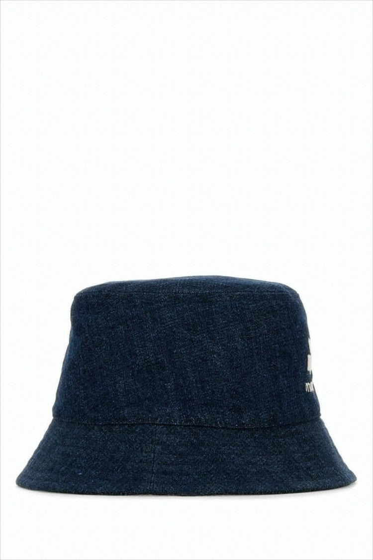 Textured Indigo Bucket Hat With Embroidered Logo