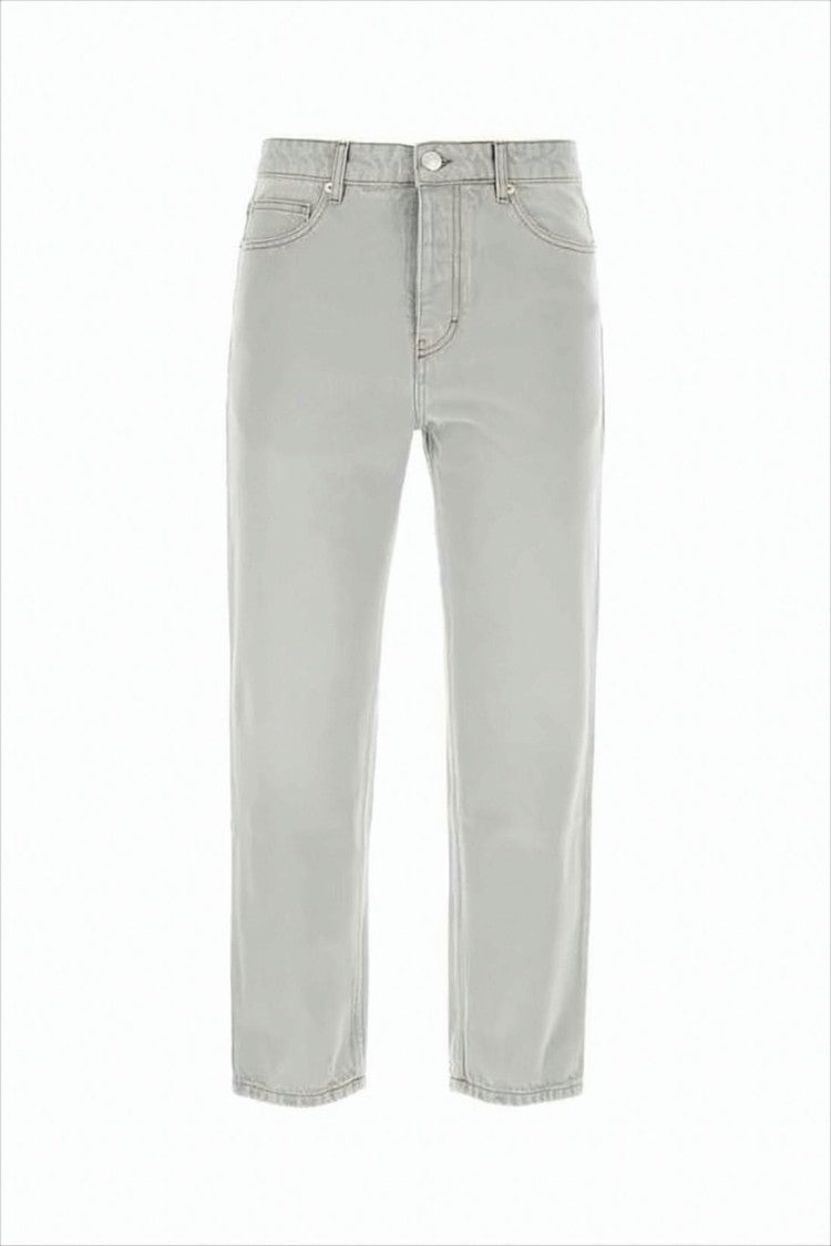 Light Grey Five-Pocket Denim Pants with Details