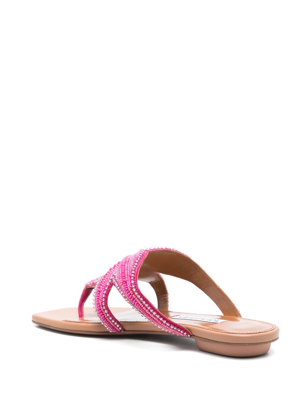 Bead-Embellished Fuchsia Pink Flat Sandals