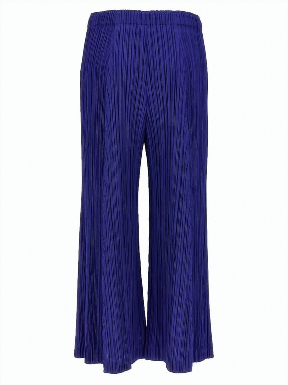 Pleated Wide-Leg Cropped Pants with Elastic Waistband