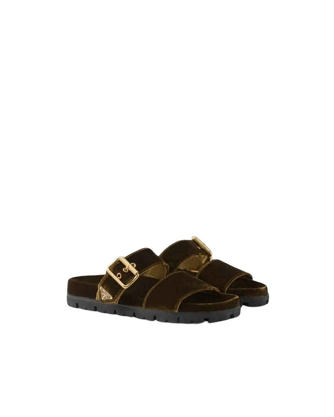 Brown Velvet Mules with Gold-tone Buckles
