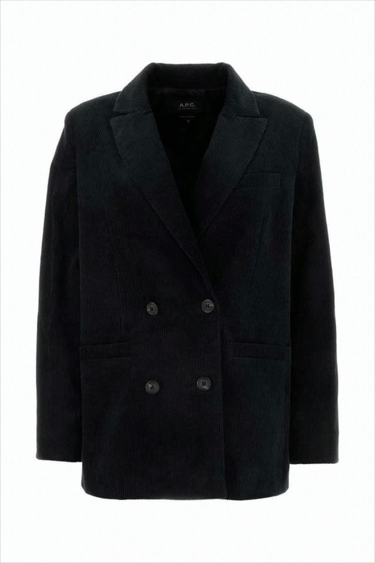 Double-Breasted Corduroy Suit Jacket with Notched Lapel