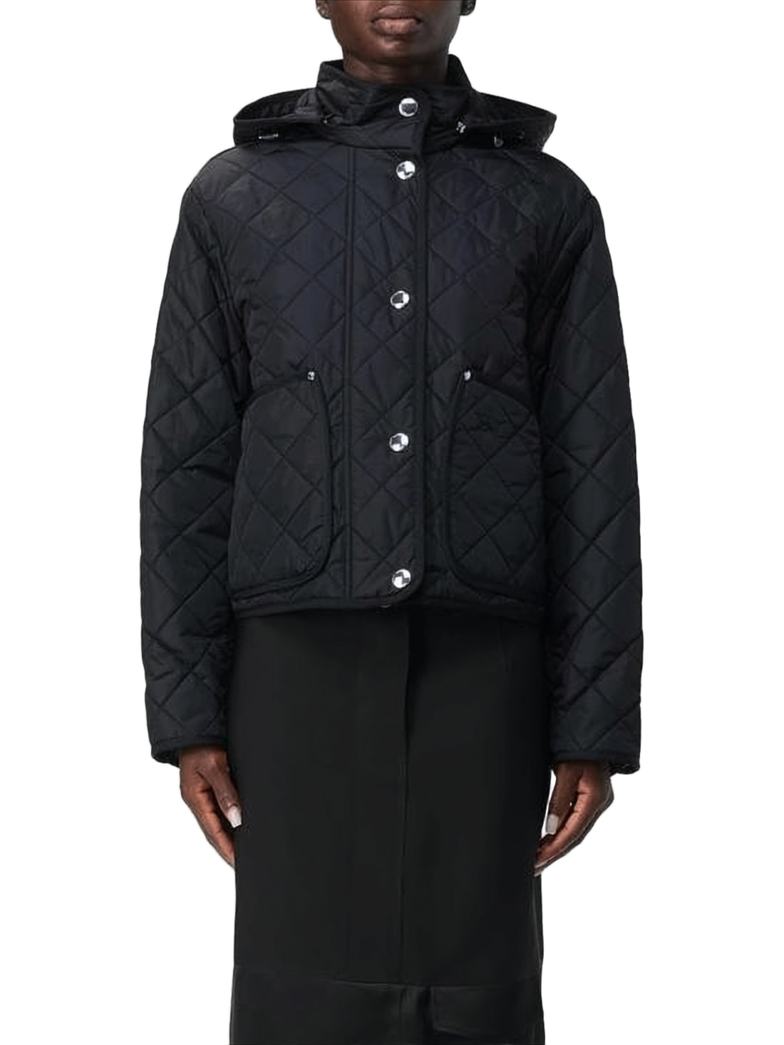Cropped Quilted Jacket with Diamond Pattern