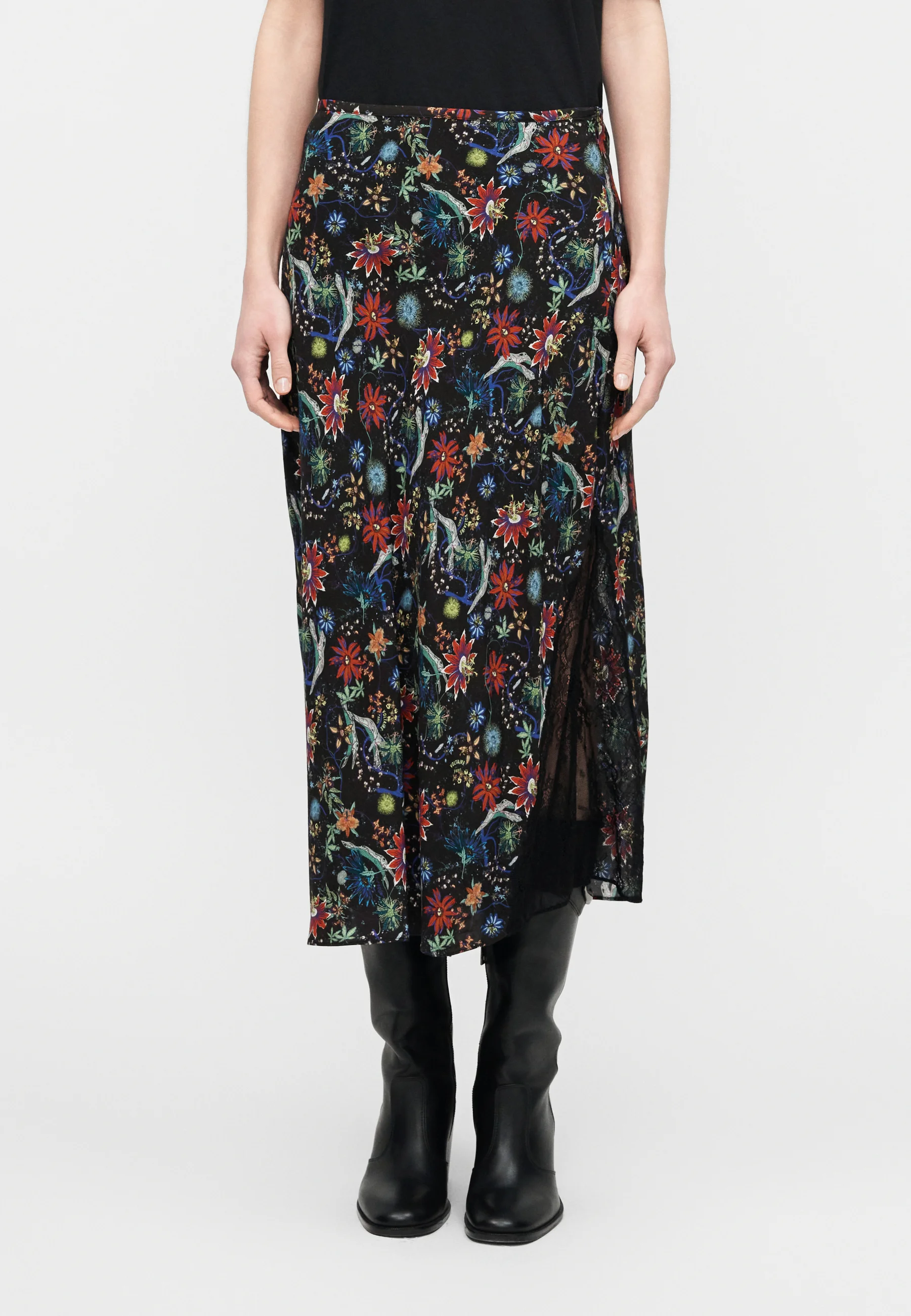 Midi Skirt with Floral and Abstract Pattern