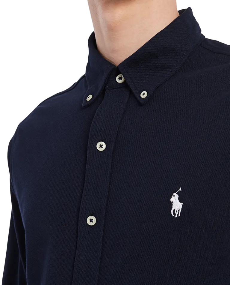 Navy Blue Long-Sleeve Knit Shirt With Button Details