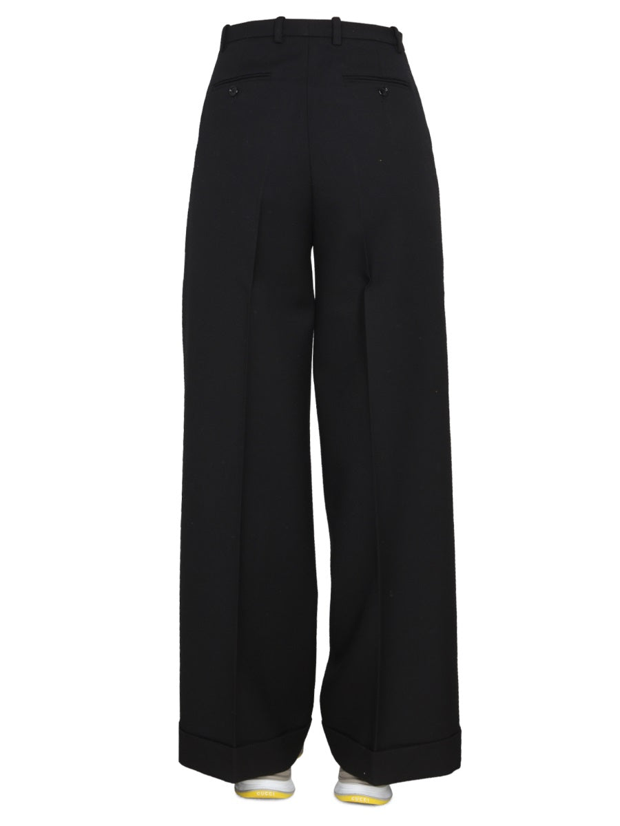 Tailored Wool Pants with Hook and Zipper Closure