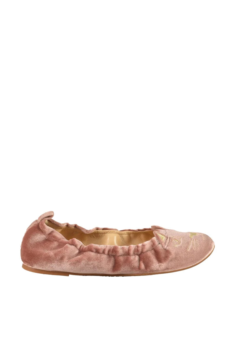 Velvet Ballerinas with Gathered Elasticized Edge