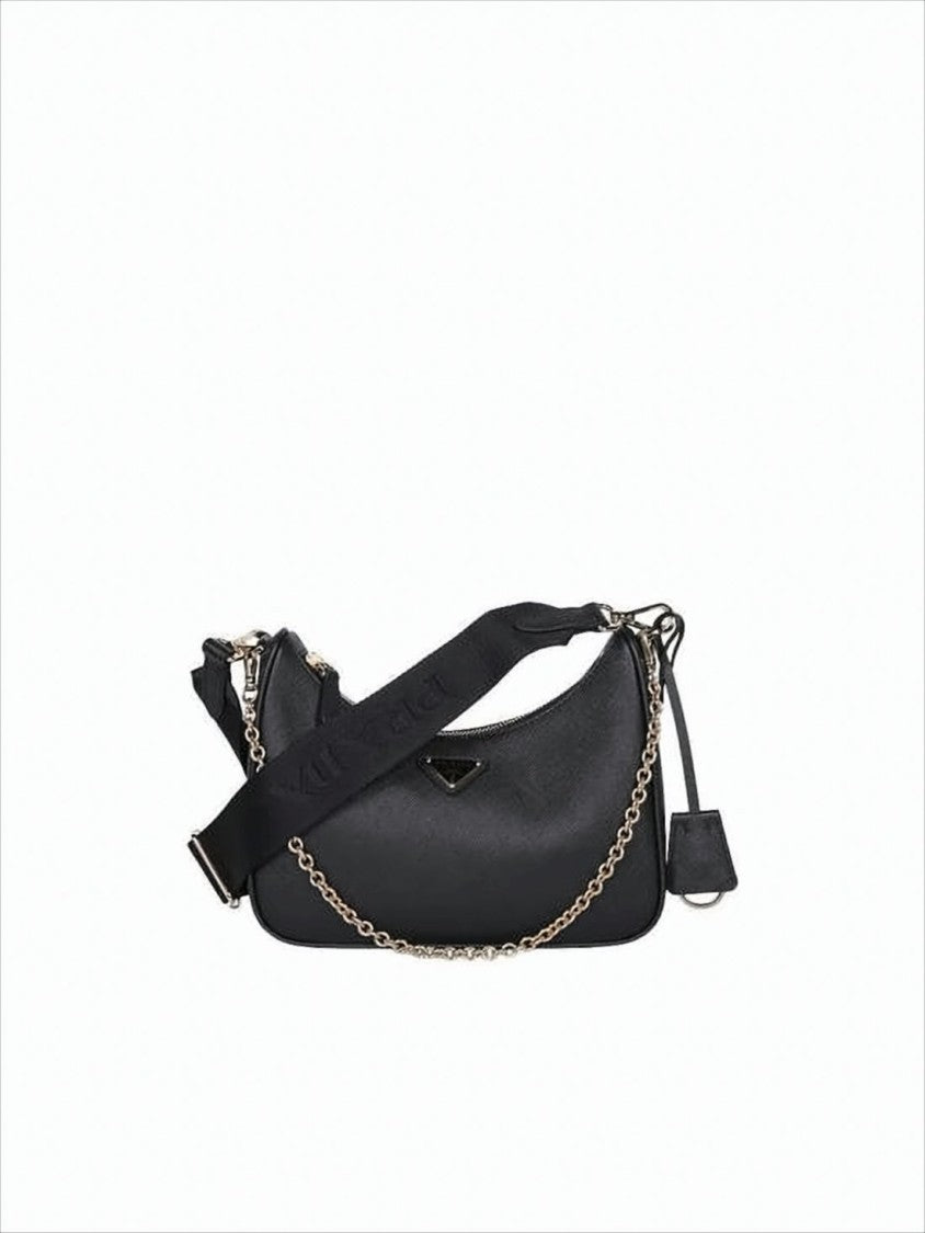 Smooth-Textured Black Shoulder Bag