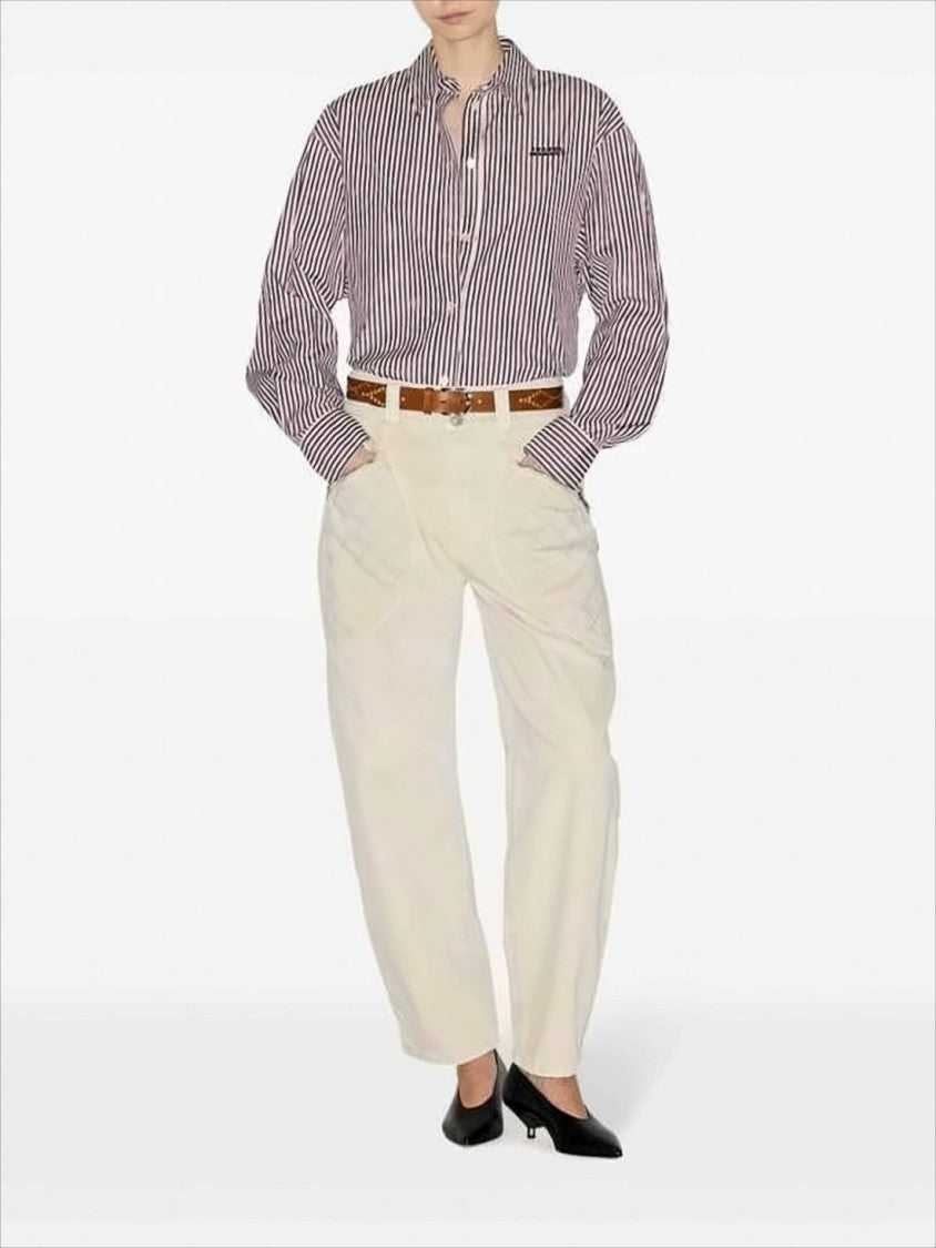 Vertical Stripe Burgundy Cotton Shirt with Button-Down Front