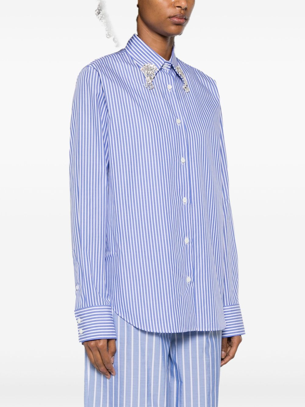 Classic Striped Shirt With Decorative Collar Embellishments