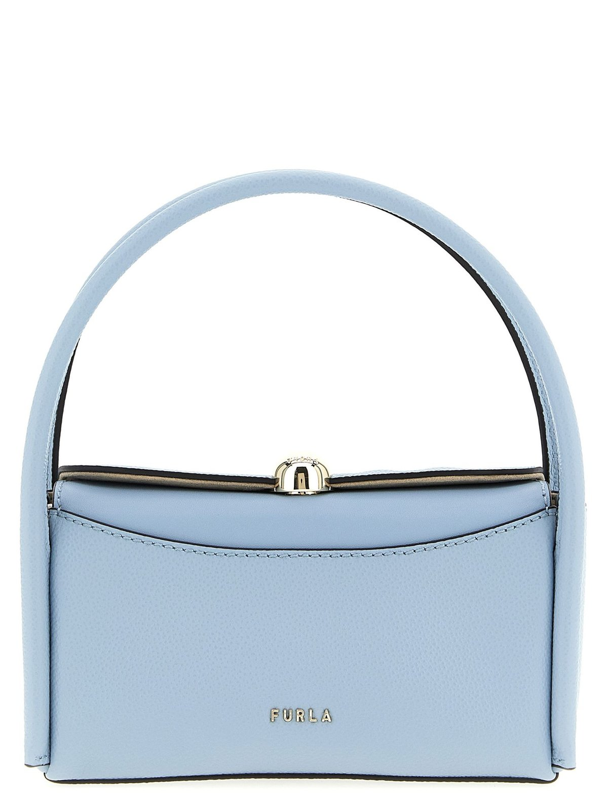 Smooth Leather Handbag with Gold-Tone Clasp