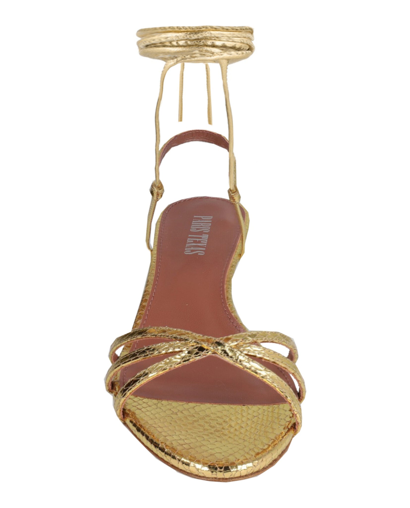 Linda Metallic Python Print Lace-Up Sandals