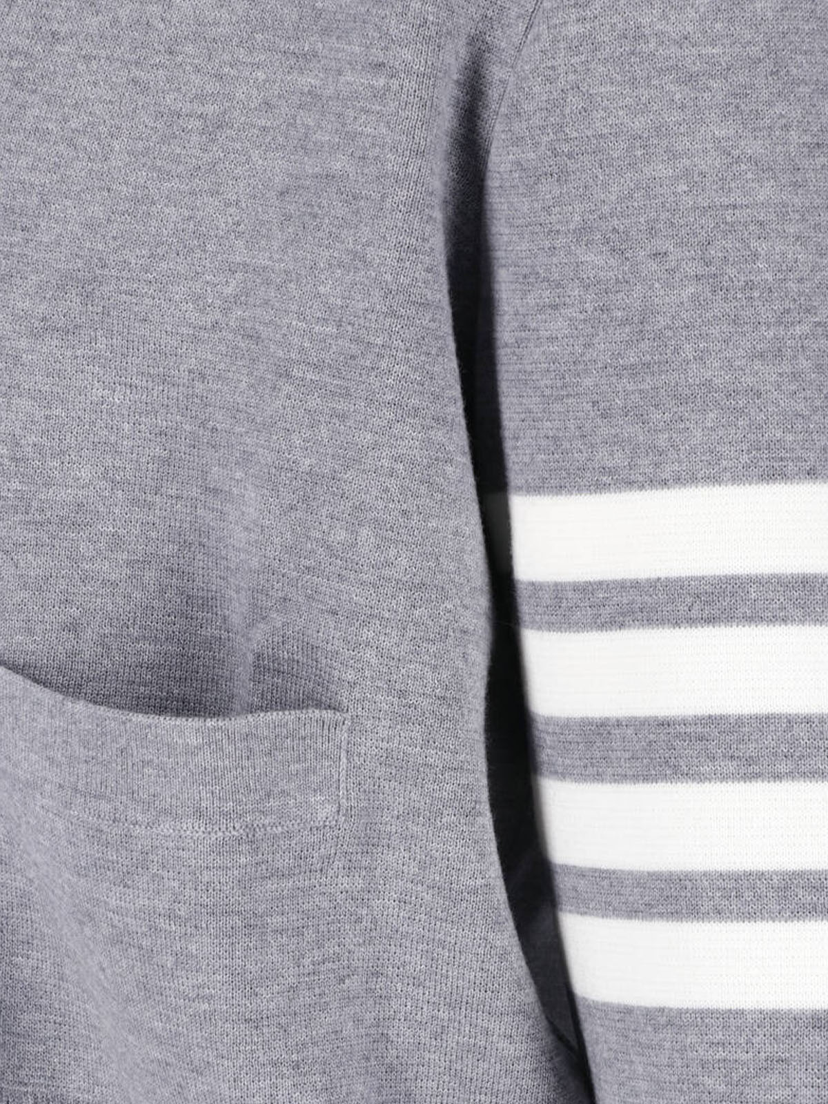 V-Neck Grey Cardigan Sweater with Button-Down Front and Signature Stripes