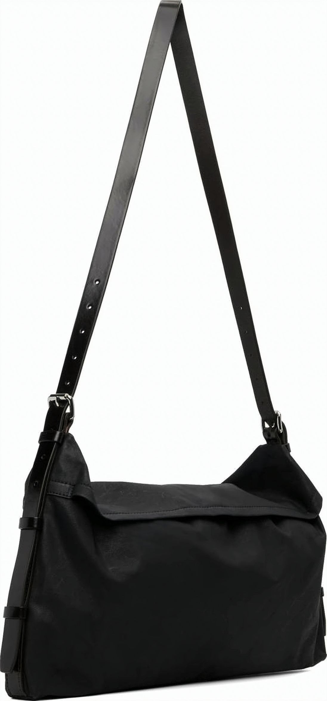 Beige Elongated Cotton Leather Shoulder Bag