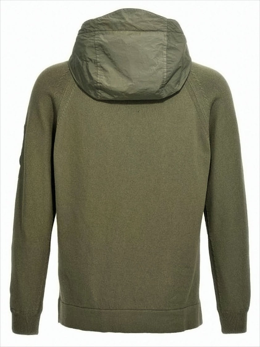 Knitted Hooded Jacket With Distinctive Patch Pocket