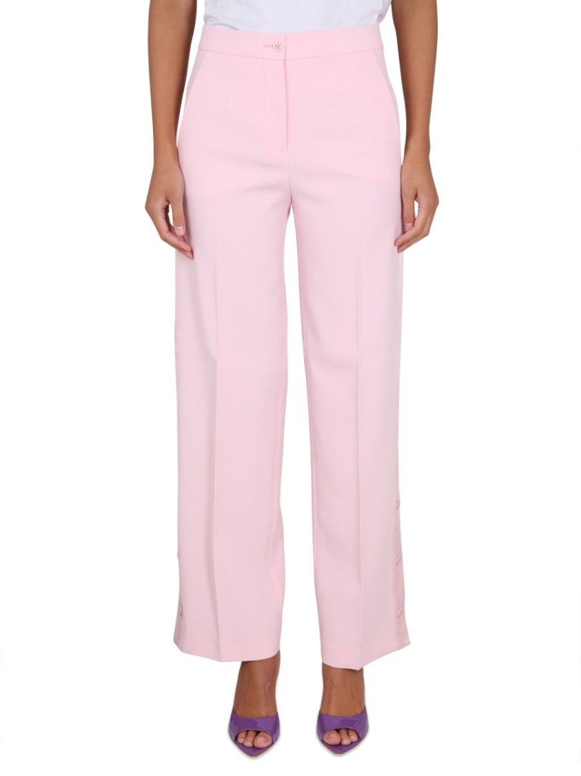 Wide-Leg Pants With Button Closure And Belt Loops