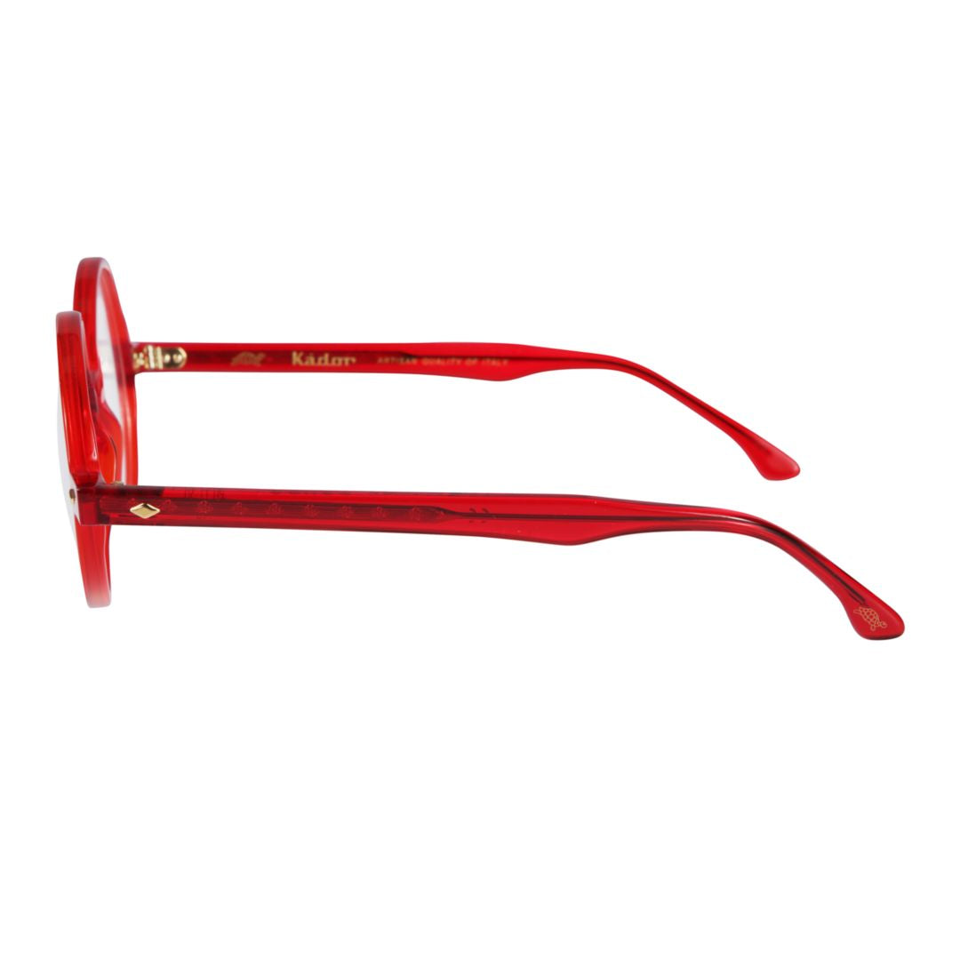 Rondo Bold Round Frame Red Eyeglasses with Gold Accents
