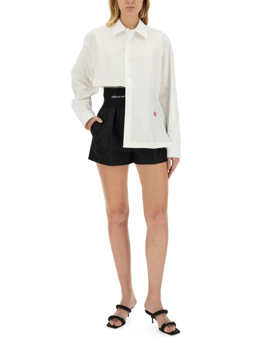 Cotton Shirt With Classic Collar And Minimalist Logo
