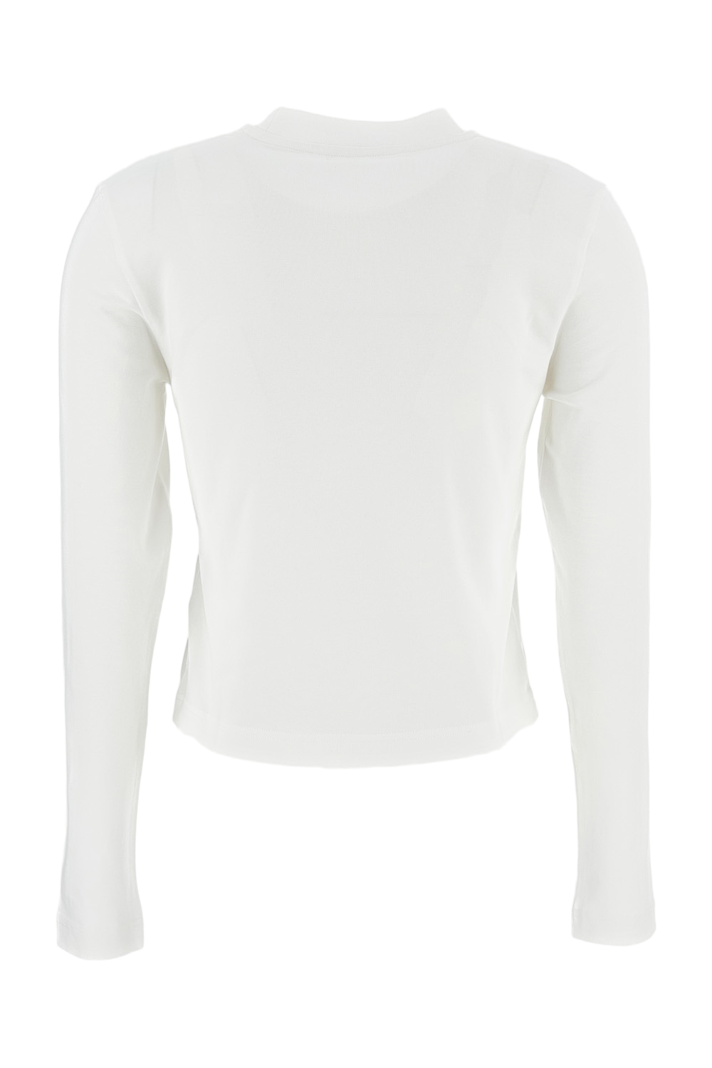 Cropped White Long-Sleeved Crew Neck T-Shirt
