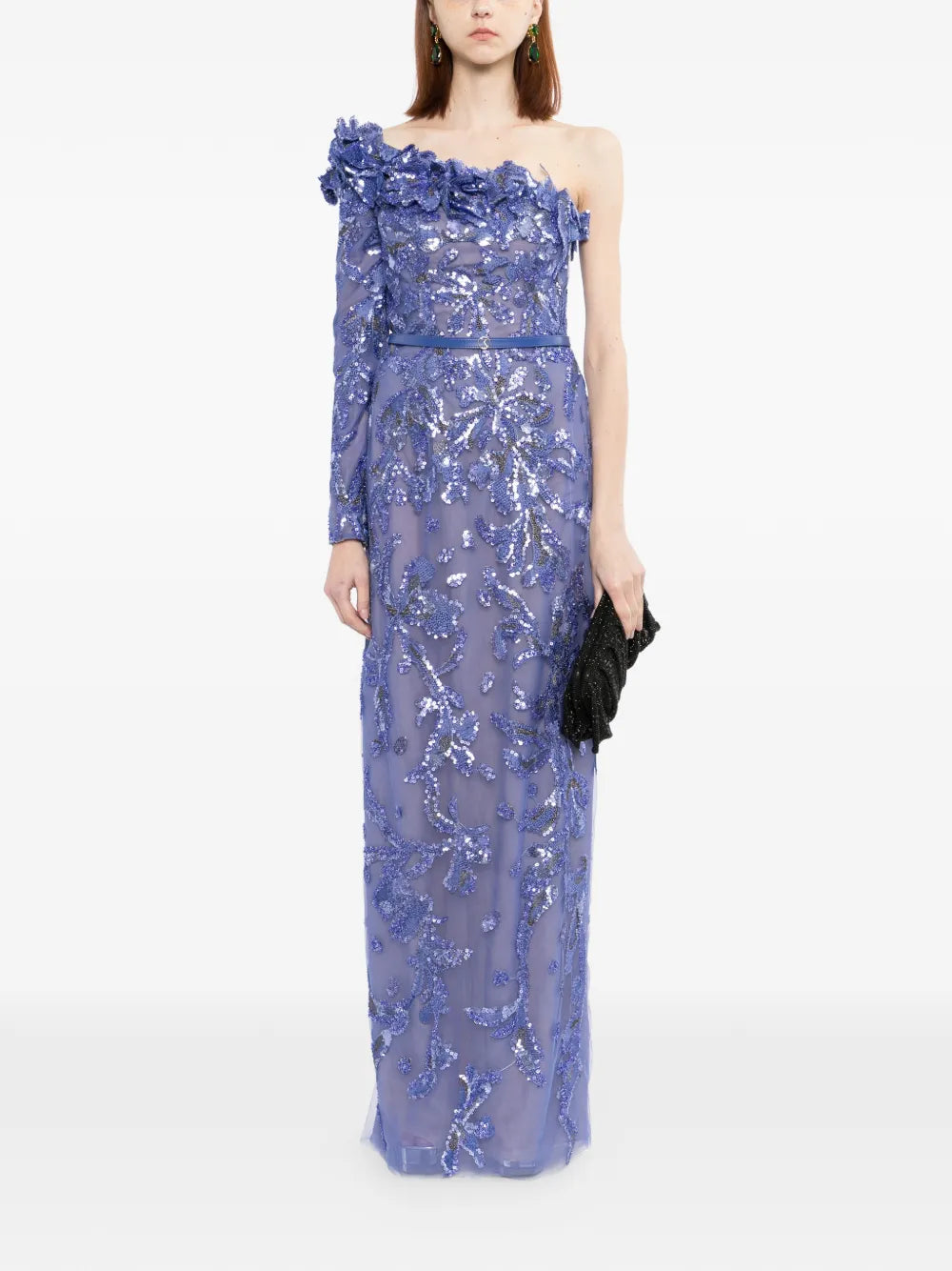 One-Shoulder Embroidered Tulle Dress