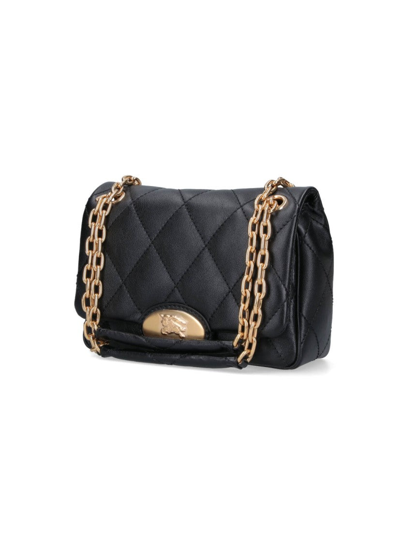Compact Quilted Black Bag With Gold-Tone Plaque