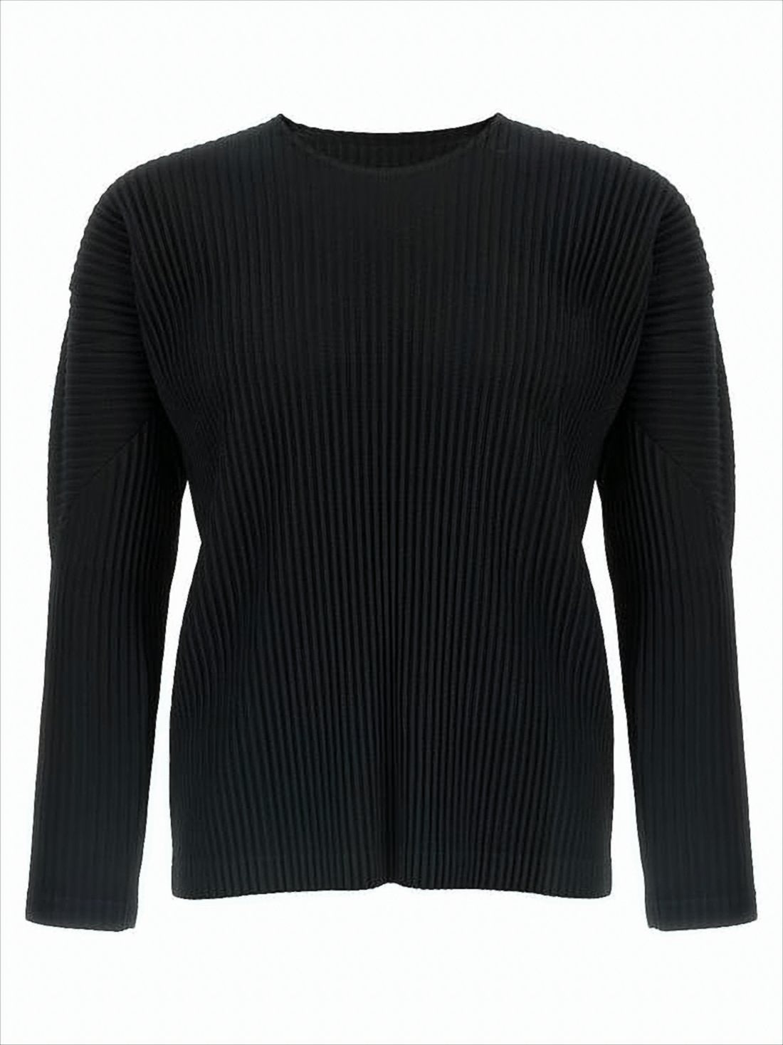 Vertical Pleated Long-Sleeve T-Shirt with Sculptural Textures