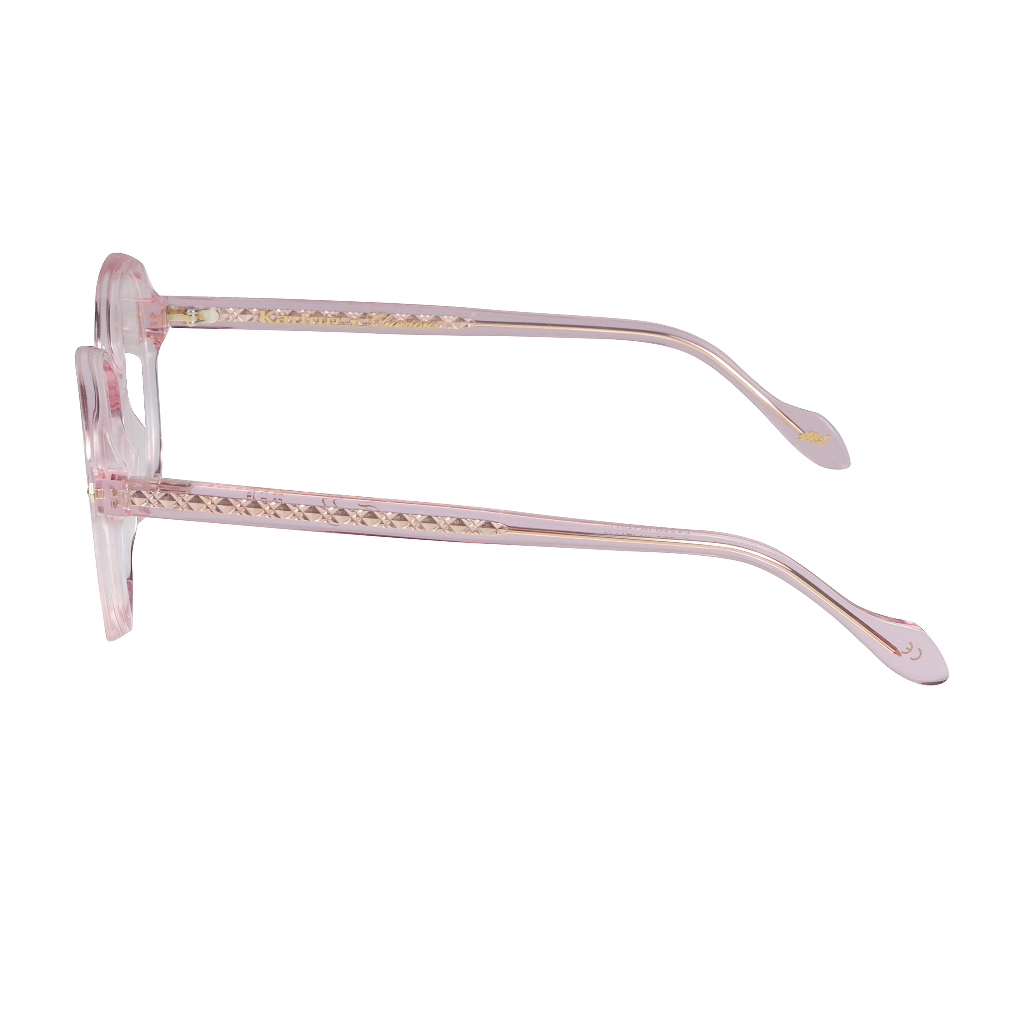 Trilly Glamour-V Translucent Pink Cat-Eye Eyeglasses with Gold Accents