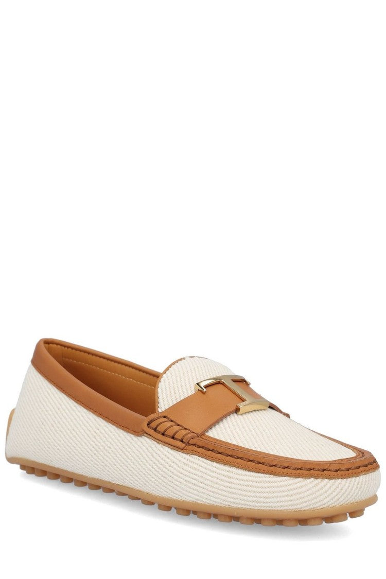 Textured Fabric Loafers with Leather Trim