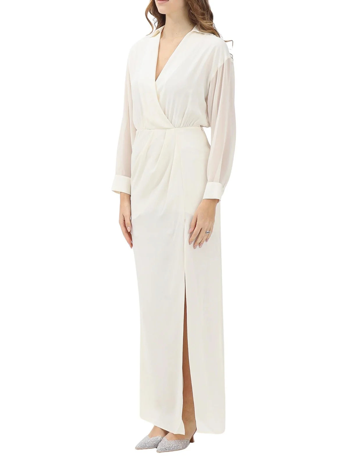 White Acetate Silk Long Dress