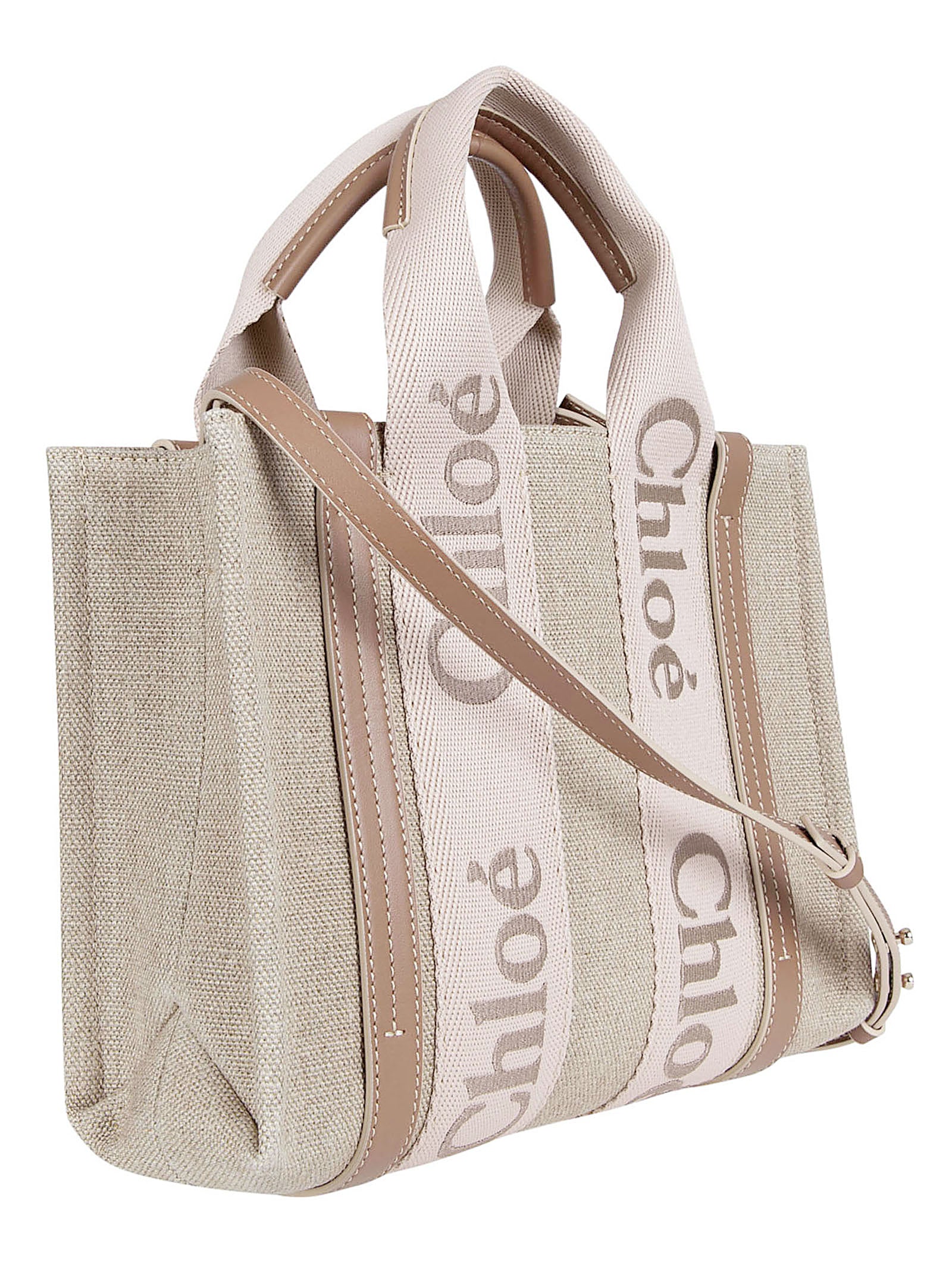 Textured Fabric Tote Bag with Leather Trim and Logo Accents
