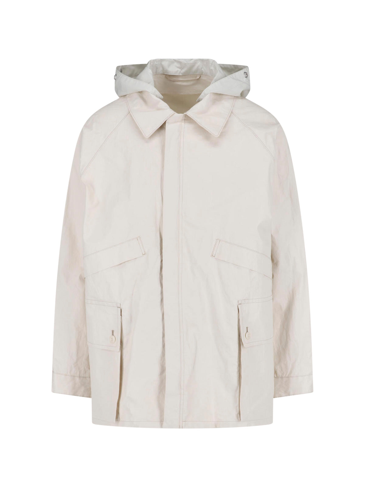 White Technical Linen Hooded Waterproof Jacket