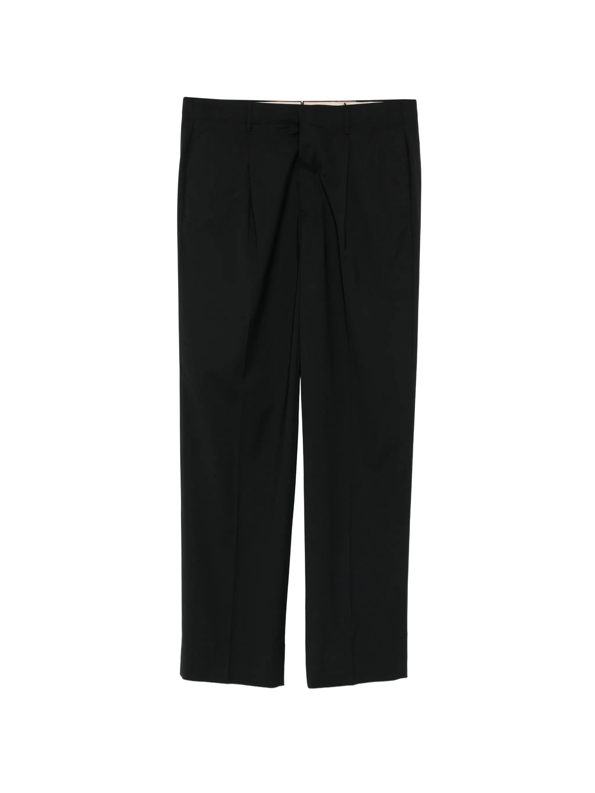 Black Straight-Leg Structured Fabric Trousers