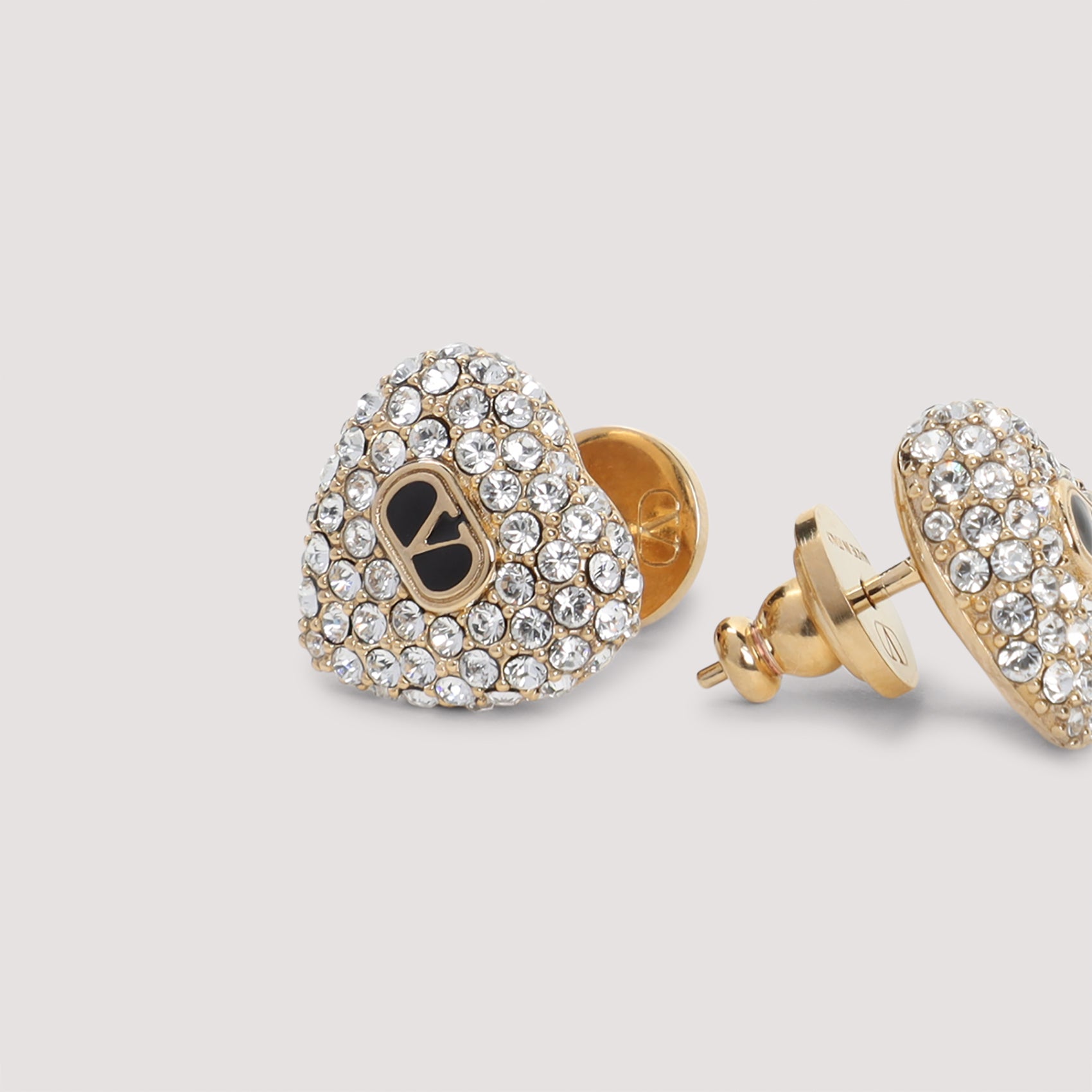 Heart-Shaped Bronze Earrings With Crystal Embellishments