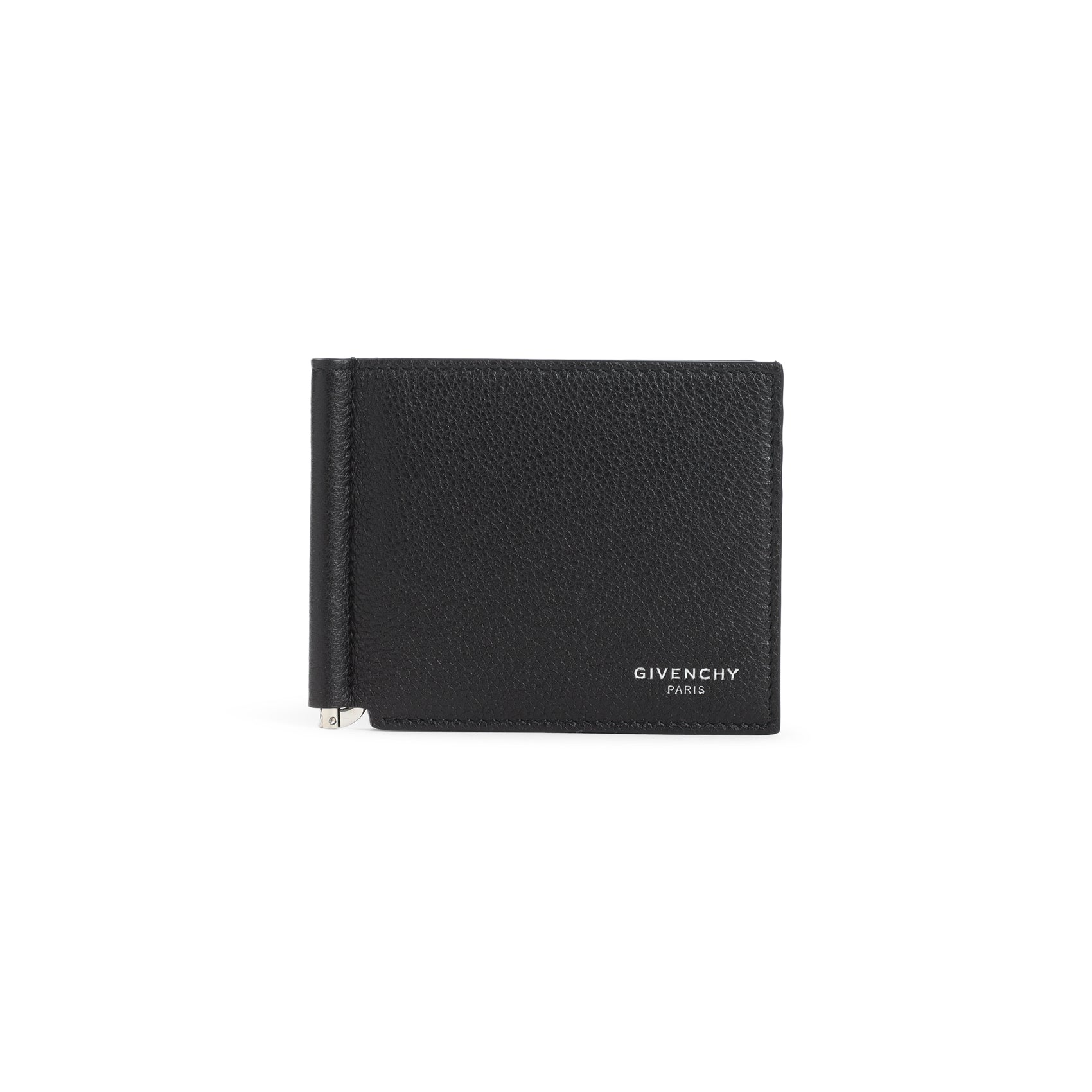 Compact Black Calf Leather Wallet with Subtle Metallic Detail