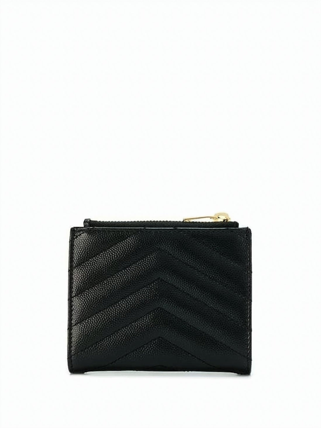 Compact Chevron-Pattern Wallet with Gold-Tone YSL Logo