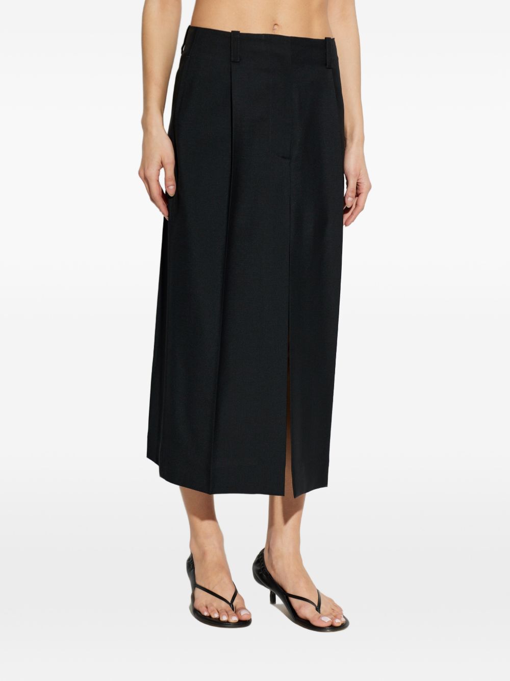 Black Silk And Nylon Midi Skirt