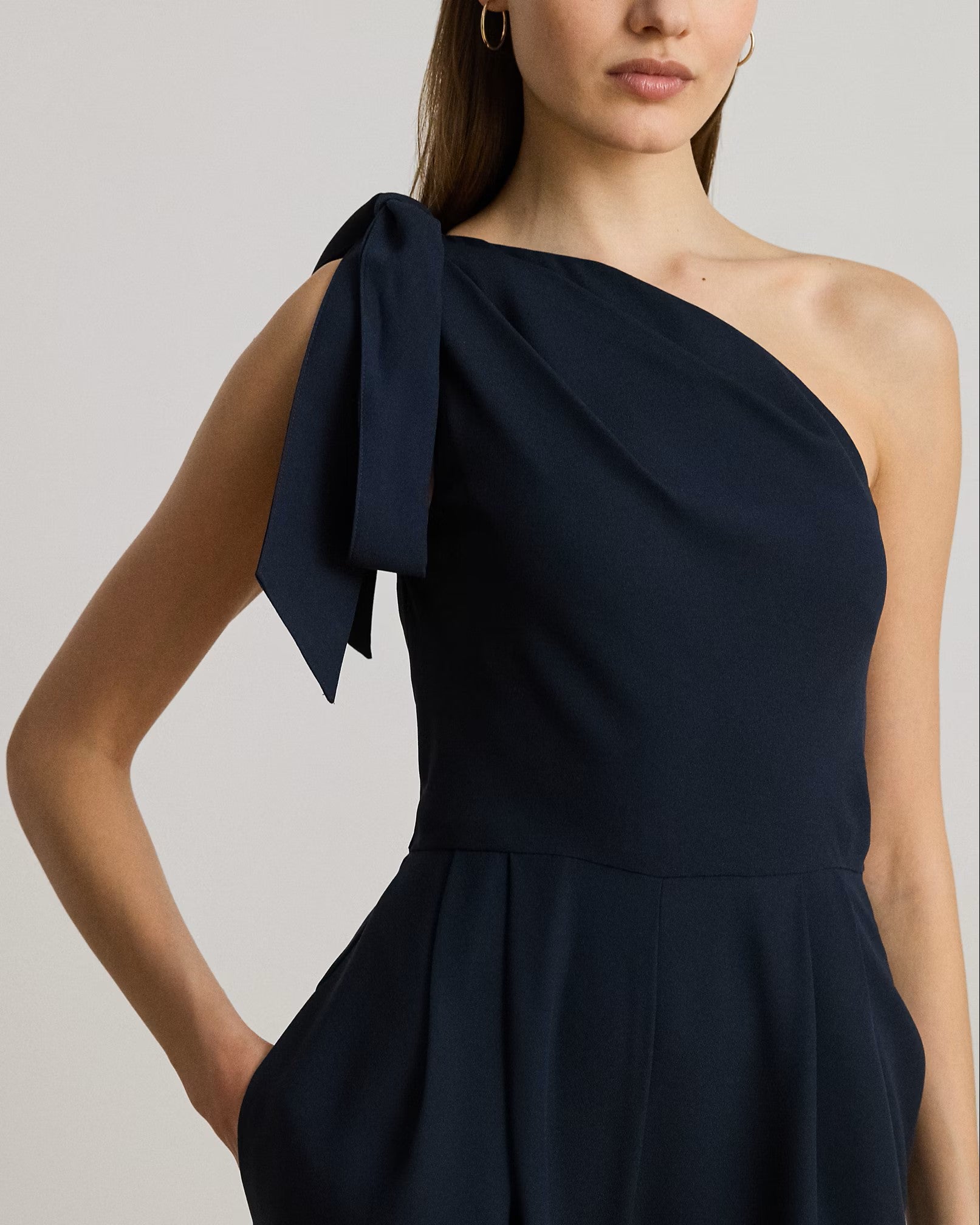 Navy Blue Satin Crepe Jumpsuit