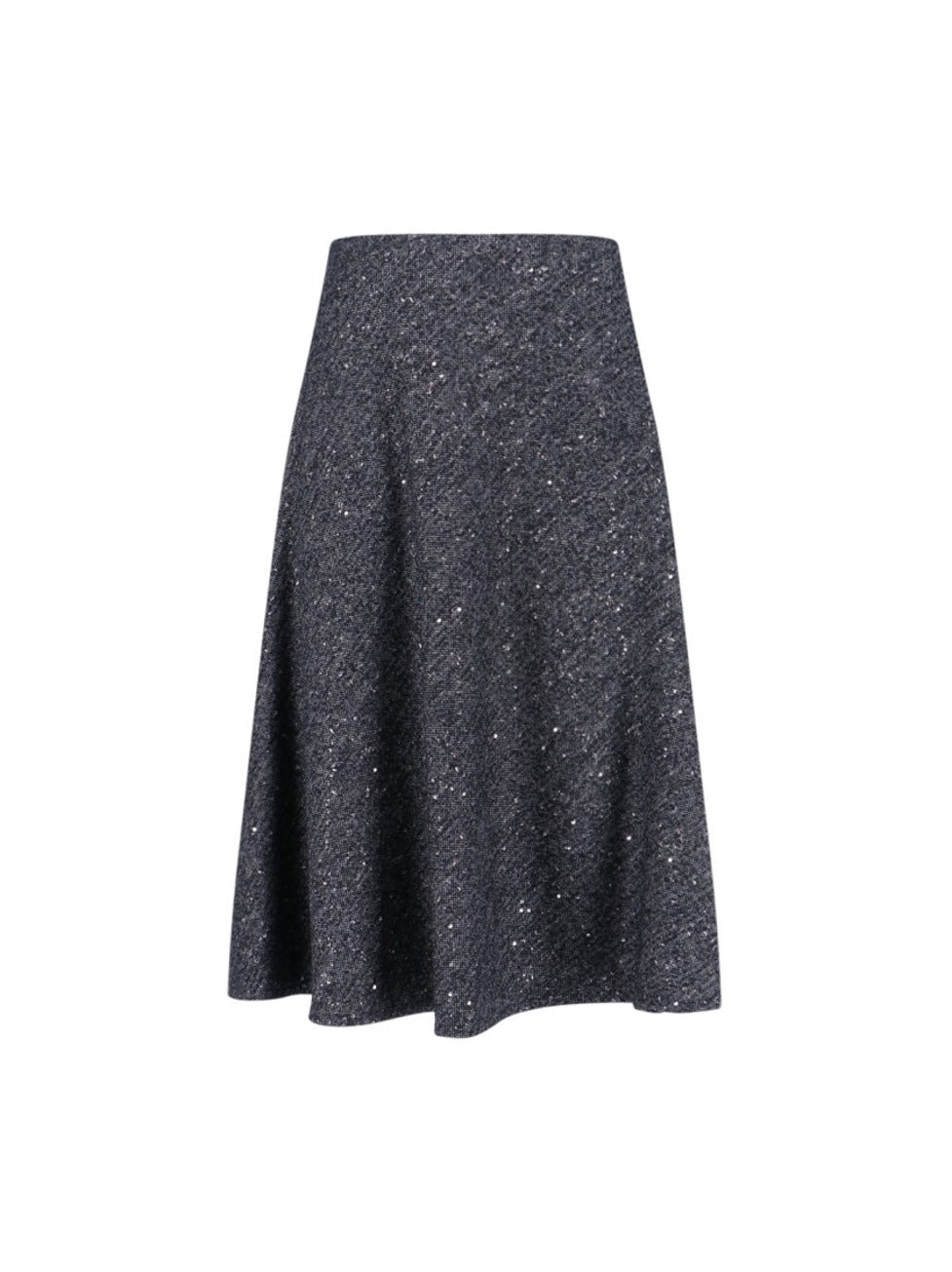 Flared Grey Skirt With Textured Fabric And Sequined Detail