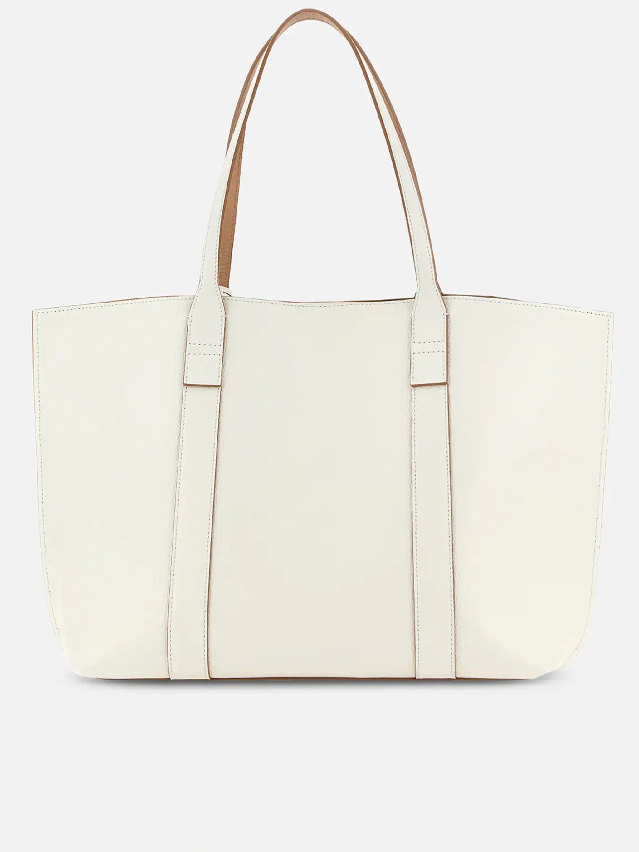 White Spacious Structured Metallic Lock Tote