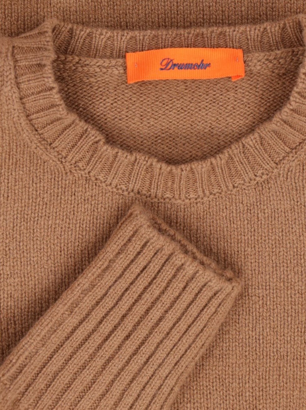 Crew Neck Sweater In Brown Wool Ribbed Trim
