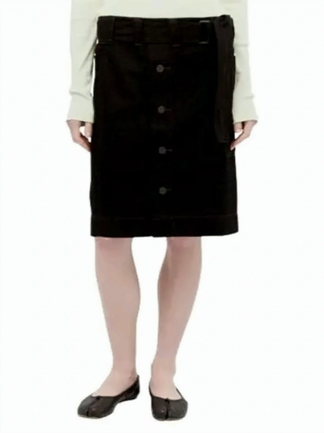 Midi Skirt with Front Button Closure and Fabric Belt
